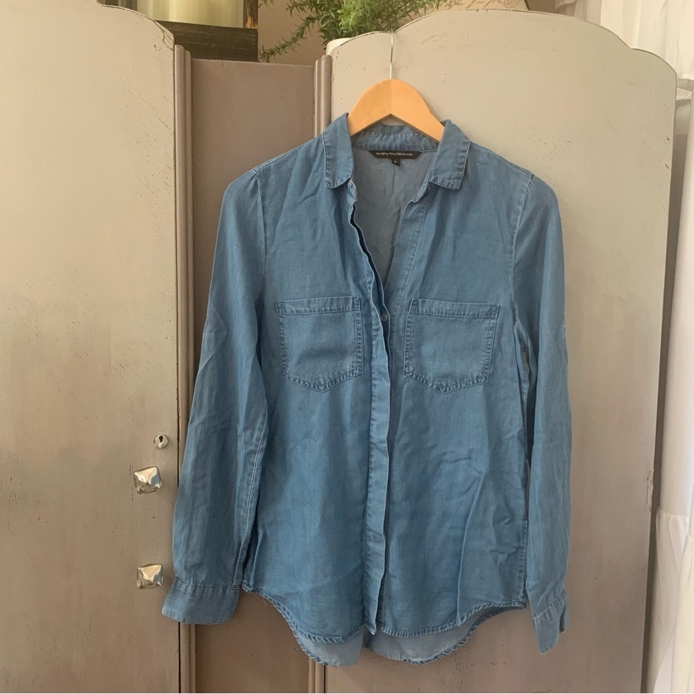 W118 by Walter Baker Blue Button Chambray Denim Down Shirt